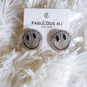 Happy Face Silver Colored Earrings